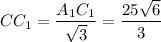 CC_1= \dfrac{A_1C_1}{\sqrt{3} } = \dfrac{25\sqrt{6} }{3}