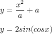 y = \dfrac{x^2}{a} + a \\ \\ &#10;y = 2sin(cosx)