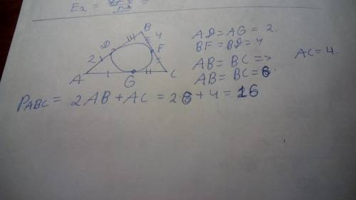 Вравнобедренный треугольник abc вписана окружность которая касается основания ac в точке g а боковых