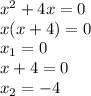 x^2+4x=0\\&#10;x(x+4)=0\\&#10;x_1=0\\&#10;x+4=0\\&#10;x_2=-4