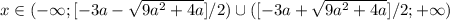 x\in(-\infty;[-3a-\sqrt{9a^2+4a}]/2)\cup([-3a+\sqrt{9a^2+4a}]/2;+\infty)