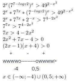 Решить неравенство: 2^х(7^(7-log7 2))^х> 49^(2-х^2)