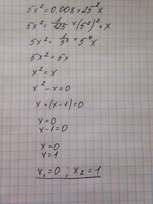 Решить уравнение: 5x^2=0.008*25^2x