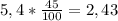 5,4* \frac{45}{100} = 2,43