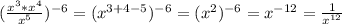 (\frac{x^3*x^4}{x^5})^{-6}=(x^{3+4-5})^{-6}=(x^2)^{-6}=x^{-12}=\frac{1}{x^{12}}