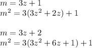 m = 3z+1\\&#10;m^2=3(3z^2+2z)+1\\\\&#10;m=3z+2\\&#10;m^2=3(3z^2+6z+1)+1