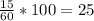 \frac{15}{60}*100=25