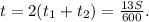 t=2(t_1+t_2)=\frac{13S}{600}.