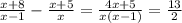 \frac{x+8}{x-1}- \frac{x+5}{x} = \frac{4x+5}{x(x-1)} = \frac{13}{2}