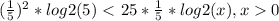 ( \frac{1}{5})^{2}*log2(5)\ \textless \ 25* \frac{1}{5}*log2(x), x0