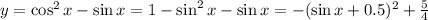 y=\cos^2x-\sin x=1-\sin^2x-\sin x=-(\sin x+0.5)^2+ \frac{5}{4}