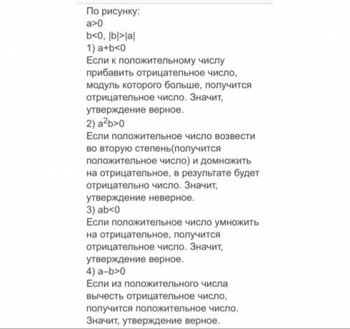 На координатной прямой отмечено число а и b какие из утверждений верные ? 1. а+4b< 0 2. b-a< 0