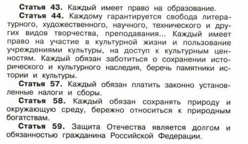 Выпиши из статей конституции примеры прав и обязанностей человека и гражданина