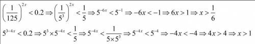 Решить показательные неравенства : ((1/125)^2х)< (0,2) (5^3-4х)< (0,2)