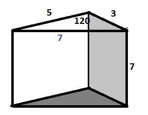 Восновании прямой призмы лежит треугольник со сторонами 3 см и 5 см и углом между ними 120 градусов.