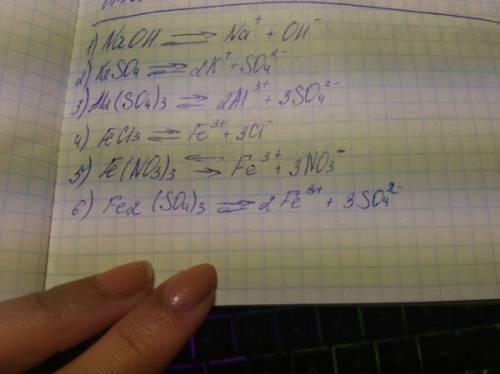 Составьте уравнение следующих веществ: 1)naoh, 2)ka2so4 3)al2(so4)3 4)fecl3 5)fe(no3)3 6)fe2(so4)3 н