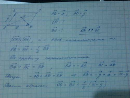 Впараллелограмме abcd диагонали пересекаются в точке o выразите через векторы ad =x ab=y вектор od +
