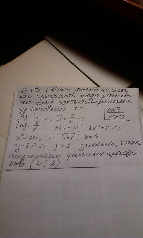 Найти точки пересечения графиков ( много ) {y=√x {y=8/x x не равно 0