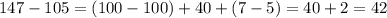 147-105=(100-100)+40+(7-5)=40+2=42