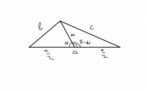 Докажите, что медиана m треугольника со сторонами a, b, c, проведённая к стороне а, вычисляется из с