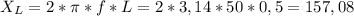 X_{L} =2*\pi *f*L=2*3,14*50*0,5=157,08