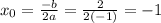 x_0= \frac{-b}{2a}= \frac{2}{2(-1)}=-1