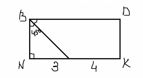 Бісектриса кута b прямокутника bnkd ділить сторону nk на частини 3 см і 4 см.знайти периметр прямоку