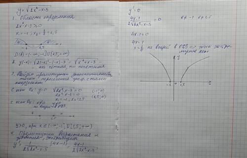 Исследуйте функцию и постройте ее график y = корень из (2x^2-x-3)
