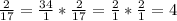 \frac{2}{17} = \frac{34}{1} * \frac{2}{17} = \frac{2}{1} * \frac{2}{1} = 4