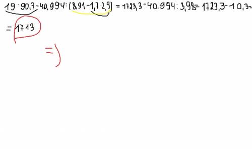 Вычеслите плыз 19*90,7-40,994: (8,91-1,7*2,9)