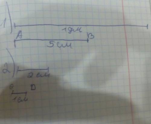 1)начерти отрезок ав длина которого ровна половине длины отрезка в 1 дм. 2) отрезок cd длина половин