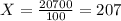 X= \frac{20700}{100} =207