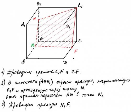 Постройте сечение прямоугольного параллелипипеда abcda1b1c1d1 плоскостью, проходящей через вершину с