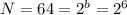 N=64=2^b=2^6