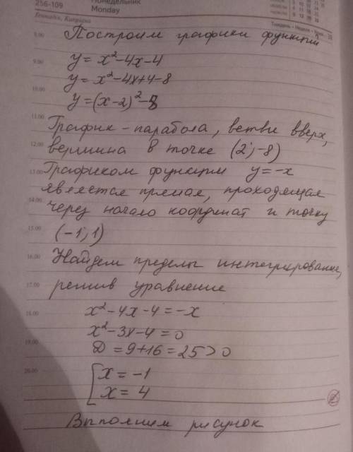 Y=x^2-4-4x-4 y=-x найдите площадь фигуры, ограниченной графиками заданных !