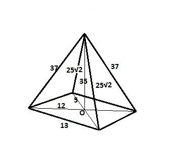 Основанием пирамиды является ромб,сторона которого равна 13 см,а одна из диагоналей-10см. найдите бо