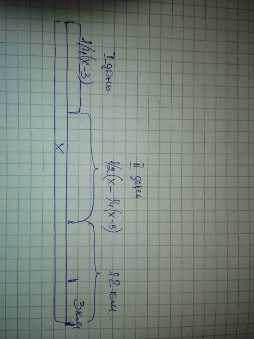 Из всего пути без 3 км туристы в первый день 1/4 часть. во второй день - половину оставшегося пути,