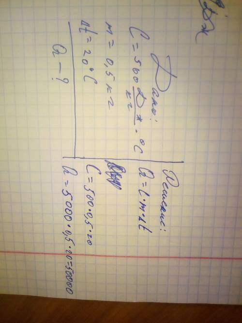 Стальная деталь массой 500г при обратке на такарном станке наргрелась на 20 градусах.чему равна изме