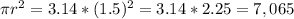 \pi r^{2} =3.14*( 1.5)^{2} =3.14*2.25=7,065