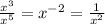 \frac{ {x}^{3} }{ {x}^{5} } = {x}^{ - 2} = \frac{1}{ {x}^{2} }