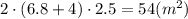 2\cdot (6.8+4)\cdot 2.5=54(m^2)