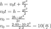 h=v_0t+\frac{gt^2}{2}\\v_0t=h-\frac{gt^2}{2}\\v_0=\frac{2h-gt^2}{2t}\\v_0=\frac{2\cdot 40-10\cdot 2^2}{2\cdot 2}=10(\frac{_M}{c})