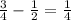 \frac{3}{4} - \frac{1}{2} = \frac{1}{4}