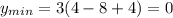 y_{min}=3(4-8+4)=0