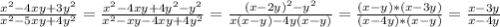 \frac{ x^{2} -4xy+3 y^{2} }{ x^{2} -5xy+4 y^{2} } = \frac{ x^{2} -4xy+4 y^{2} - y^{2} }{ x^{2} -xy-4xy+4 y^{2} } = \frac{ (x-2y)^{2}- y^{2} }{x(x-y)-4y(x-y)} = \frac{(x-y)*(x-3y)}{(x-4y)*(x-y)} = \frac{x-3y}{x-4y}