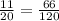 \frac{11}{20} = \frac{66}{120}