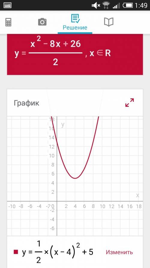 Построить график функции у=1/2(х-4)²+5