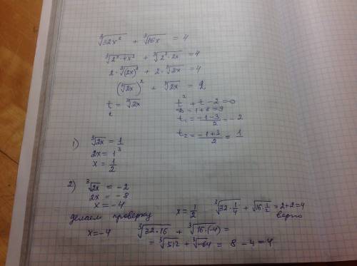 Решите уравнение 3 √(32х2) + 3 √(16х)=4