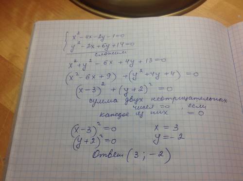 Решить систему уравнений x^2 -4x -2y -1=0 y^2 -2x +6y +14=0