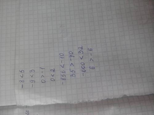 Сравните : -8 5 -9 3 0 -1 0 2 -856 -10 35 -40 -600 32 6 -6